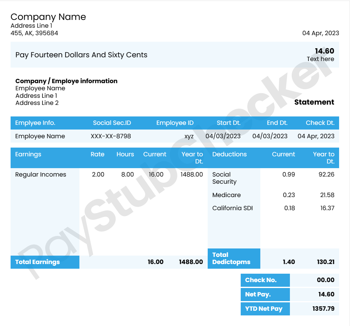 Paystub sample tamplete 3